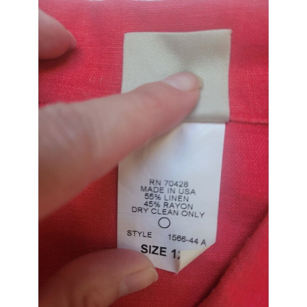 Pine Cove Red Linen 3/4 Sleeve Pearl Button Scallop Hem Line Size 12 City Chic - Picture 10 of 12